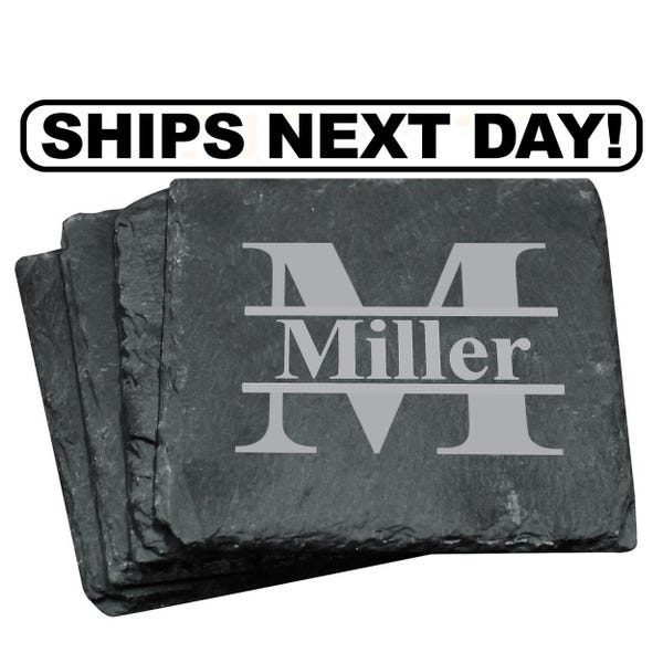 Engraved Slate Coasters, Custom Wedding Gift, Personalized Drink Coasters, Stone Coasters, Wedding Gifts for Couple, Custom Coasters