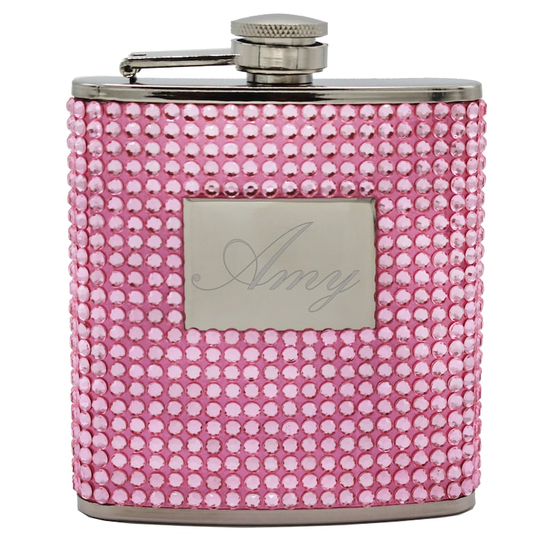 Personalized Pink or Silver Bling Flask Bridesmaid Gift Etsy