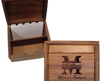 Monogrammed Recipe Box for 4x6 Cards