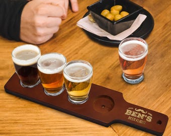 Personalized Beer Flight Set, Beer Paddle and 4 Beer Tasting Glasses, Beer Sampler, Groomsmen Gift, Beer Flight Paddle, Beer Tasting Party