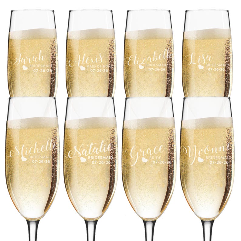 Personalized Champagne Glasses for Bridesmaids, Wedding Champagne Flutes, Bridesmaid Champagne Flute, Bridesmaid Flute Glasses image 6