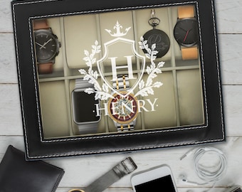 Personalized 6 or 10 Watch Display Case, Custom 6 or 10 Watch Case, Customized 6 or 10 Slot Watch Box with Glass Lid