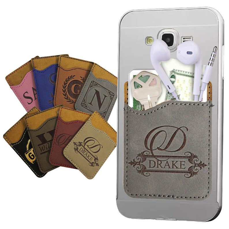 Personalized Phone Wallet, Stick on Wallet, Adhesive Card Holder, Cell Phone Card Holder, Monogram Card Holder, Engraved Phone Caddy image 3