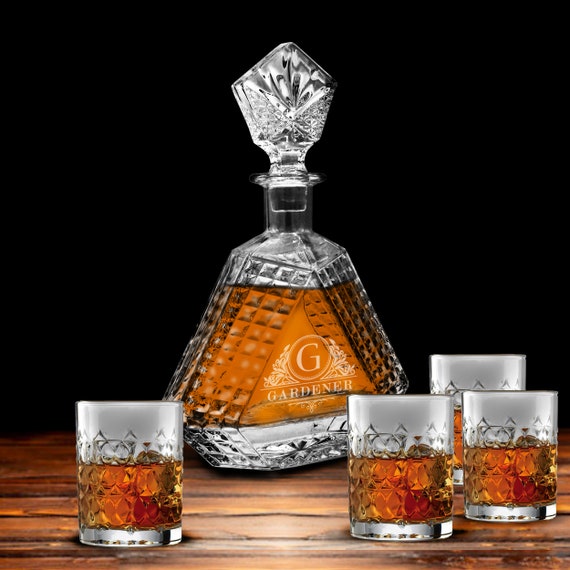 Whiskey Decanter Set Personalized Glass Decanter Bourbon Etsy