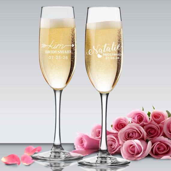 Personalized Champagne Glasses for Bridesmaids, Wedding Champagne Flutes, Bridesmaid Champagne Flute, Bridesmaid Flute Glasses