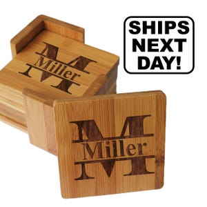 Drink Coasters, Wedding Coasters, Bamboo Coasters, Coaster Set of 6, Wood Coasters, Wedding Gifts for Couple, Personalized Coasters