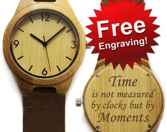 Engraved Wooden Watch, Wood Watches for Men, Mens Wood Watch, Husband Gift, Wooden Watch, Bamboo Watch, Watchwood, Personalized Wood Watch