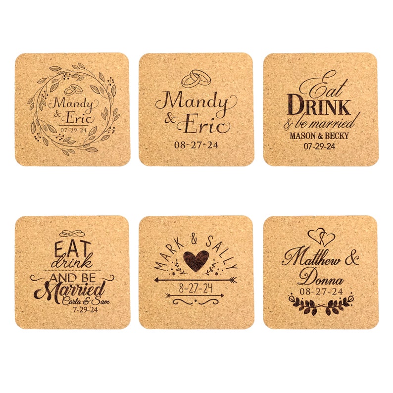 Custom Wedding Favors for Guest, Personalized Engraved Cork Coasters, Customized Cork Coasters for Guests, Personalized Wedding Favors Bulk image 3