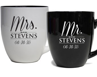 Couples Coffee Mugs, Wedding Coffee Cups, Newlywed Coffee Mugs, Anniversary Coffee Mug, Husband Wife Mugs, Personalized Couples Coffee Mugs