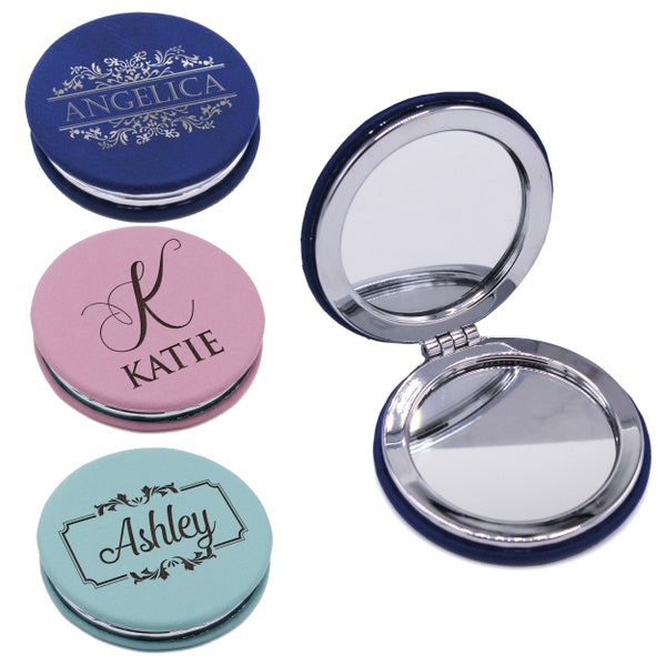 Personalized Compact Mirror, Custom Travel Compact Mirror, Engraved Pocket Mirror with Double Sided Magnification Hand Mirror