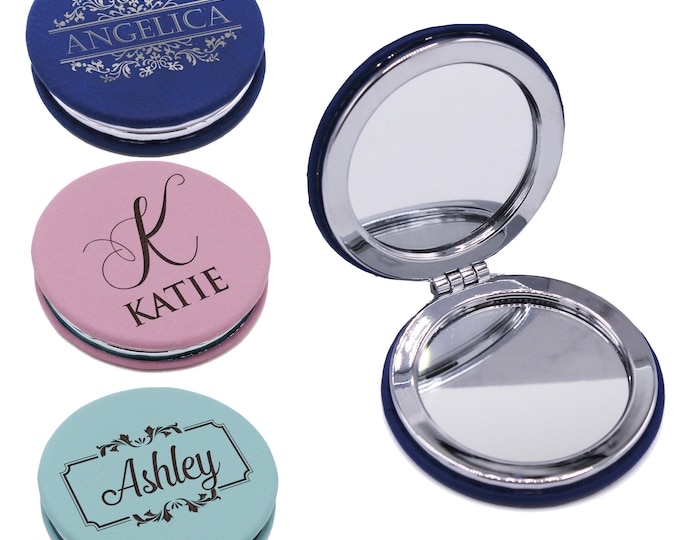 Magnifying Compact Mirror for Purses or Pocket, Compact Mirror with Initials or Name, Custom Personalized Compact Mirror