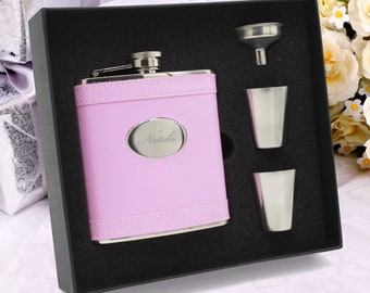 Personalized Pink Flask, Engraved Pink Flask for Girls, Custom Pink Flask for Women, Monogrammed Pink Flask for Bride, Matron of Honor Flask