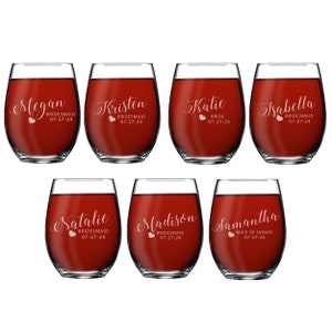 Custom Stemless Wine Glasses, Personalized Wine Glasses, Bridesmaid Gift, Bridesmaid Wine Glasses, Etched Wine Glasses, Engraved Wine Glass image 3