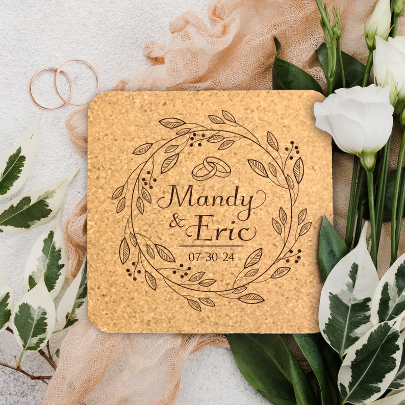 Custom Wedding Favors for Guest, Personalized Engraved Cork Coasters, Customized Cork Coasters for Guests, Personalized Wedding Favors Bulk image 8