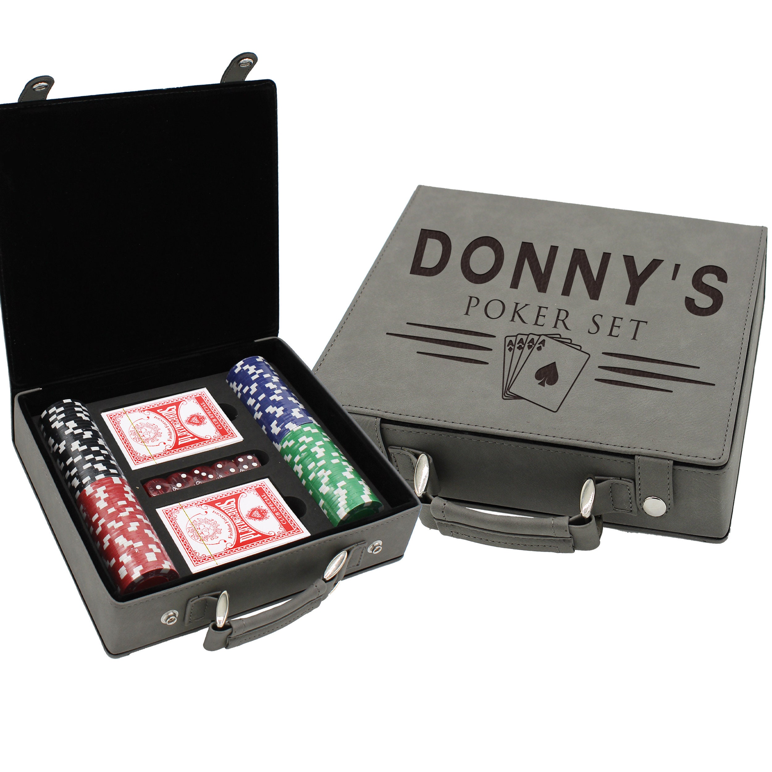 Free Engraving Custom Gifts for Poker Players Rustic Brown with Gold Personalized Poker Set Case