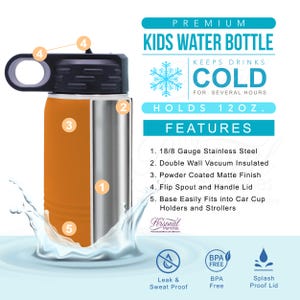 Personalized Kids Water Bottle, Double Wall Tumbler Insulated Water Bottle for Kids, Custom Water Bottle with Name and Straw - Premium 12 oz imagem 5