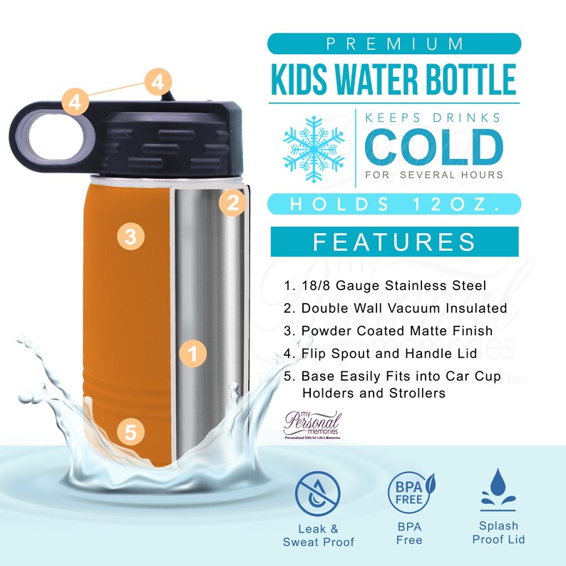 Personalized Kids Water Bottle, Double Wall Tumbler Insulated Water Bottle for Kids, Custom Water Bottle with Name and Straw - Premium 12 oz imagem 5