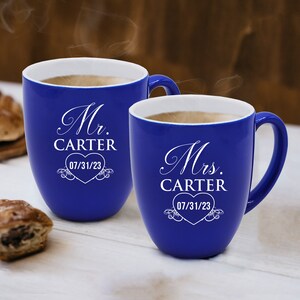 Personalized Mr and Mrs Coffee Mugs Set of 2, Custom Mr Mrs Coffee Set, Customized Mr and Mrs Coffee Mug Set image 6