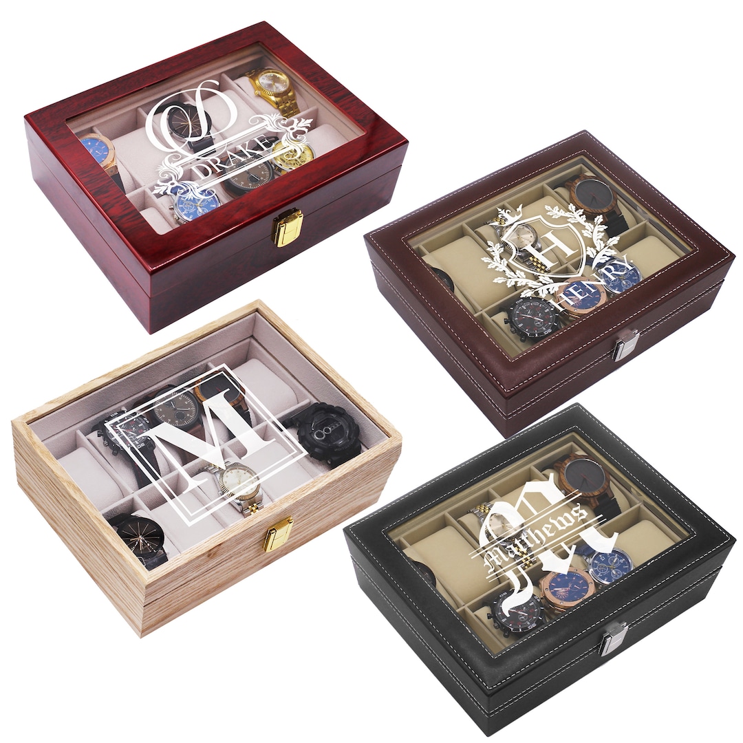 Watch Display Case, Personalized Watch Box Wood, Custom Engraved Watch