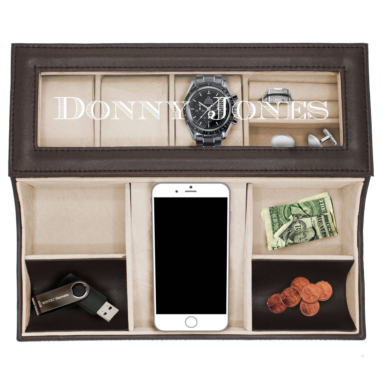 Leather Catchall, Mens Dresser Organizer, Personalized Valet Tray ...