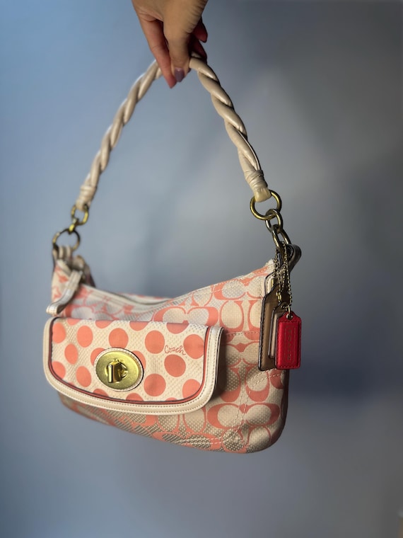 コーチ限定版 ウーブンレザー 2ウェイ ショルダーバッグ コーラル