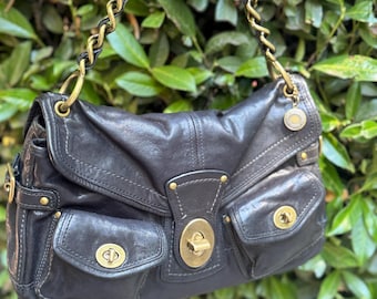 RARE Vintage Coach Soho Signature Jacquard and Leather Black