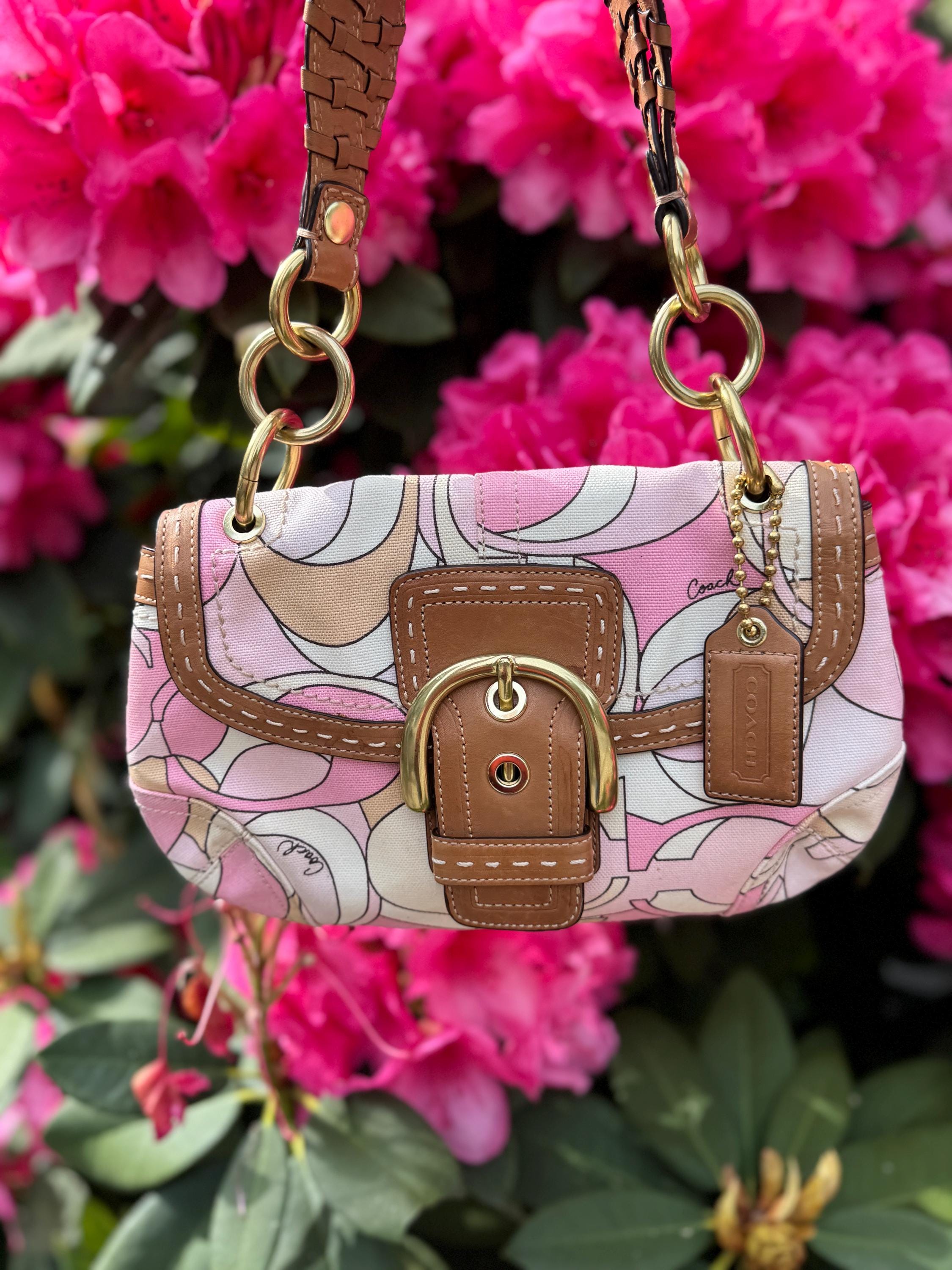 Rare Coach Pastel Canvas Soho Flap Pink Vintage Coach Y2K