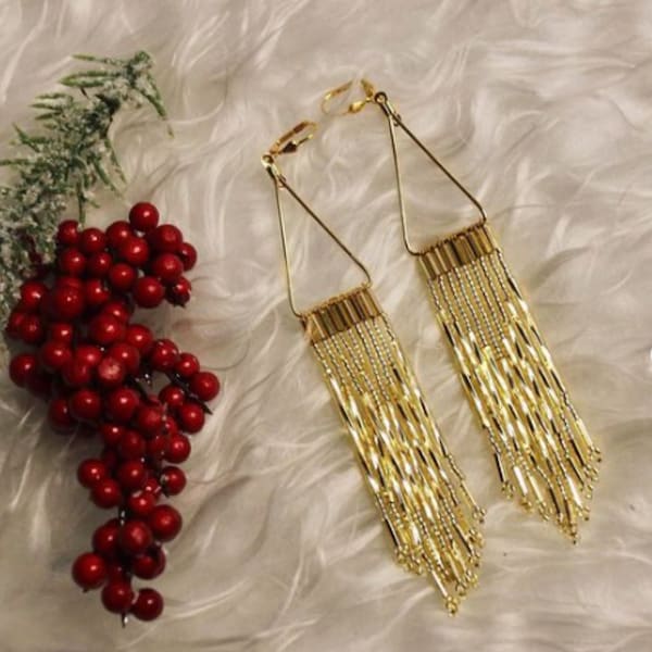 Gold Dangle Native Beaded Earrings