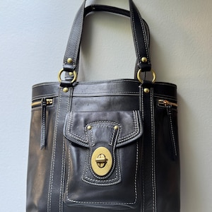 Coach Legacy Tote Bag Turnlock A4 Storage Leather Black Vintage
