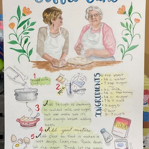 Illustrated recipe in watercolor/ Mother’s Recipe /Illustrated Family Recipe