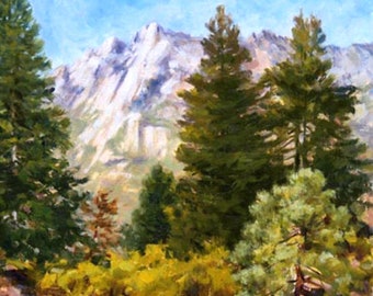 Landscape painting, original oil painting, impressionist, Sierra mountains, 18" x 14" , FREE SHIPPING, original art by DJ Lanzendorfer