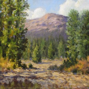 Landscape, mountain, oil painting, impressionist,summer, trees, rocks, Sierras, Free Shipping, original art by DJ Lanzendorfer