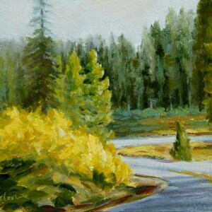 Landscape oil painting, impressionist, rural, road, mountain scenery, trees, green, Free Shipping, original art by DJ Lanzendorfer
