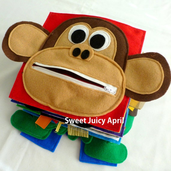 monkey zipper mouth quiet book page etsy