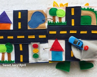 Car and Neighborhood Quiet Book Pages (2-Page Spread)