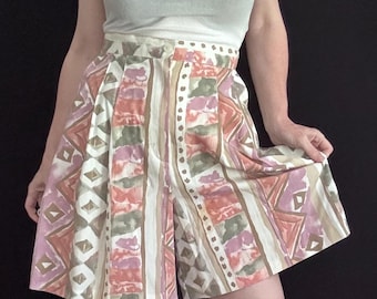 Chasing waterfalls… Desert Bloom Pastel Tribal Print Culotte Shorts Vintage 80s 90s High Waist Pocket Shorts Skort Look Size 12 S M