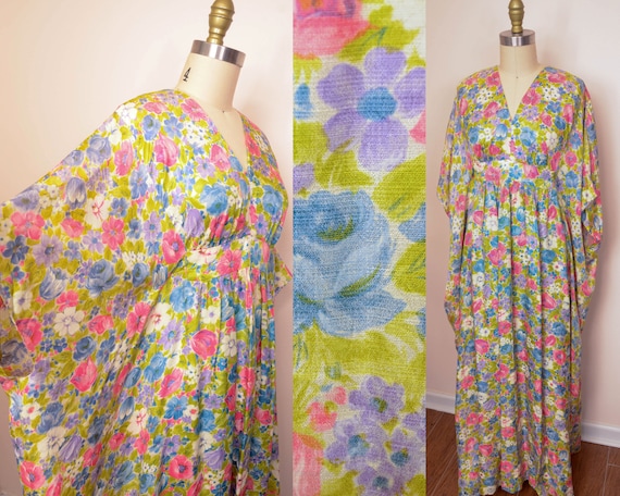 Heavenly 1960s Vintage Floral Sheer Soft Caftan -