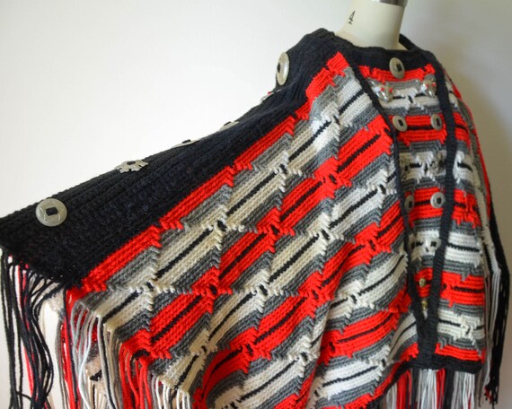 Vintage One of a Kind Concho Poncho - Heavy Knit W
