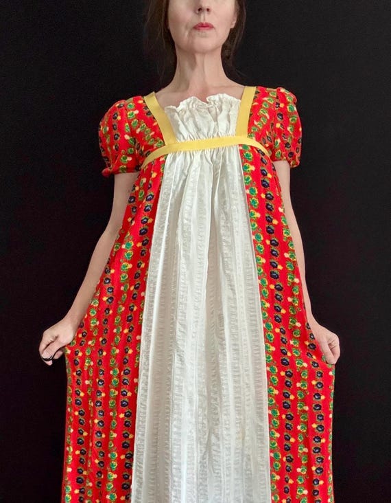 red calico dress Xs/s-1880's Red Calico 2-piece Gown--please Read Item Description Before Purchasing for Details, Measurements, and Return Policy!