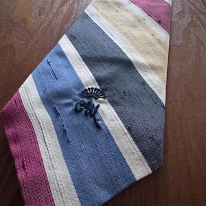 Vintage 1960s Striped Silk Blend Necktie Embroidered Monogram Prep Ivy League Tie Country Wear New York