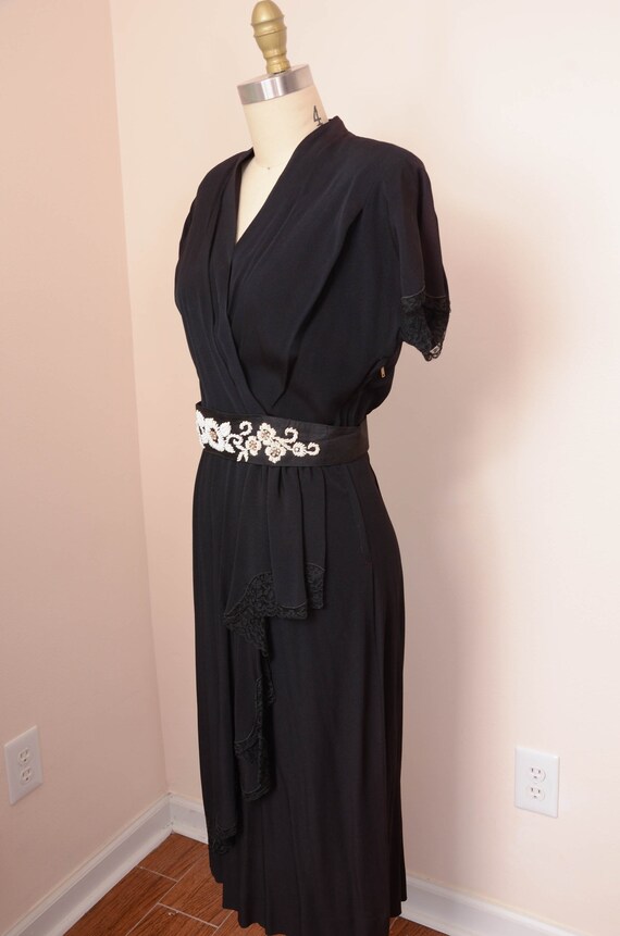 Gorgeous 1940s 50s Side Zip Black Rayon Dress - P… - image 4