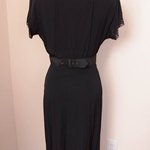 Gorgeous 1940s 50s Side Zip Black Rayon Dress Pleating, Flutter Sleeve, and Beaded Belt image 8