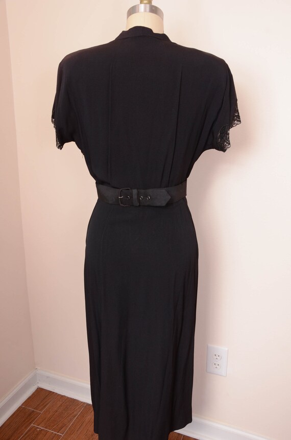 Gorgeous 1940s 50s Side Zip Black Rayon Dress - P… - image 8