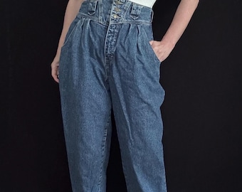 Forever your girl… Vintage 80s Britannia High Waist Jeans Size 3 Stone Wash Denim Tapered Pleated Mom Jeans Button Front USA Style S