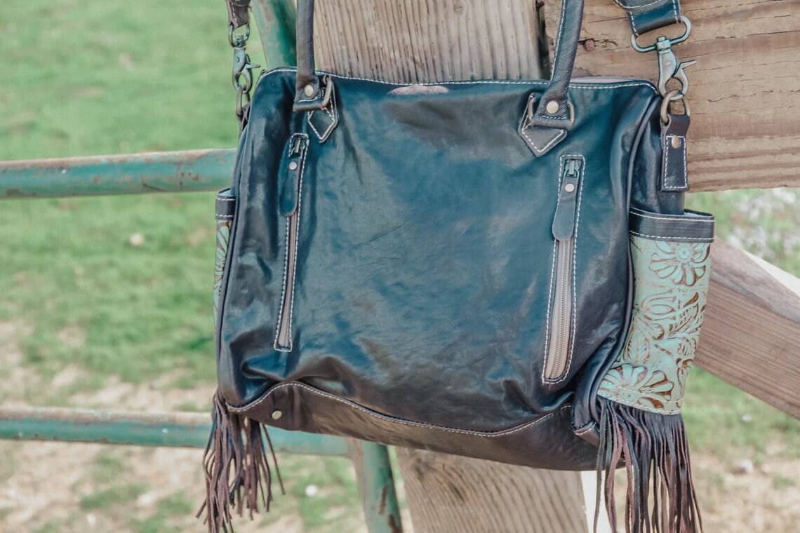 Myra Concealed Carry Genuine Leather and Cowhide Large Purse Etsy