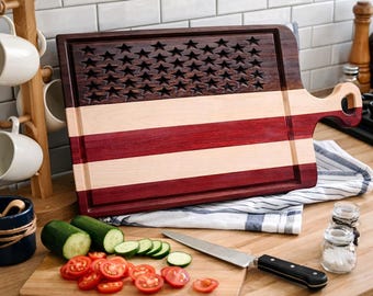 US American Flag Cutting Board | Handmade Patriotic Wood| Veteran Made | Housewarming & Military Gift