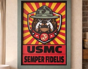 USMC “Semper Fidelis” Layered Wood Wall Art | Handcrafted Marine Corps Decor