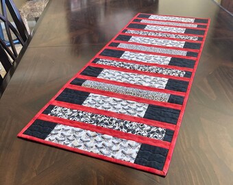 Quilted Table Runner**Table Topper**Black & White**Mother's Day**Gift**Patchwork**Kitchen Island**Dining Table**Black and Red**Patchwork
