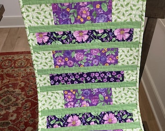 Quilted Table Runner: Lavender and Green Patchwork, Spring Decor