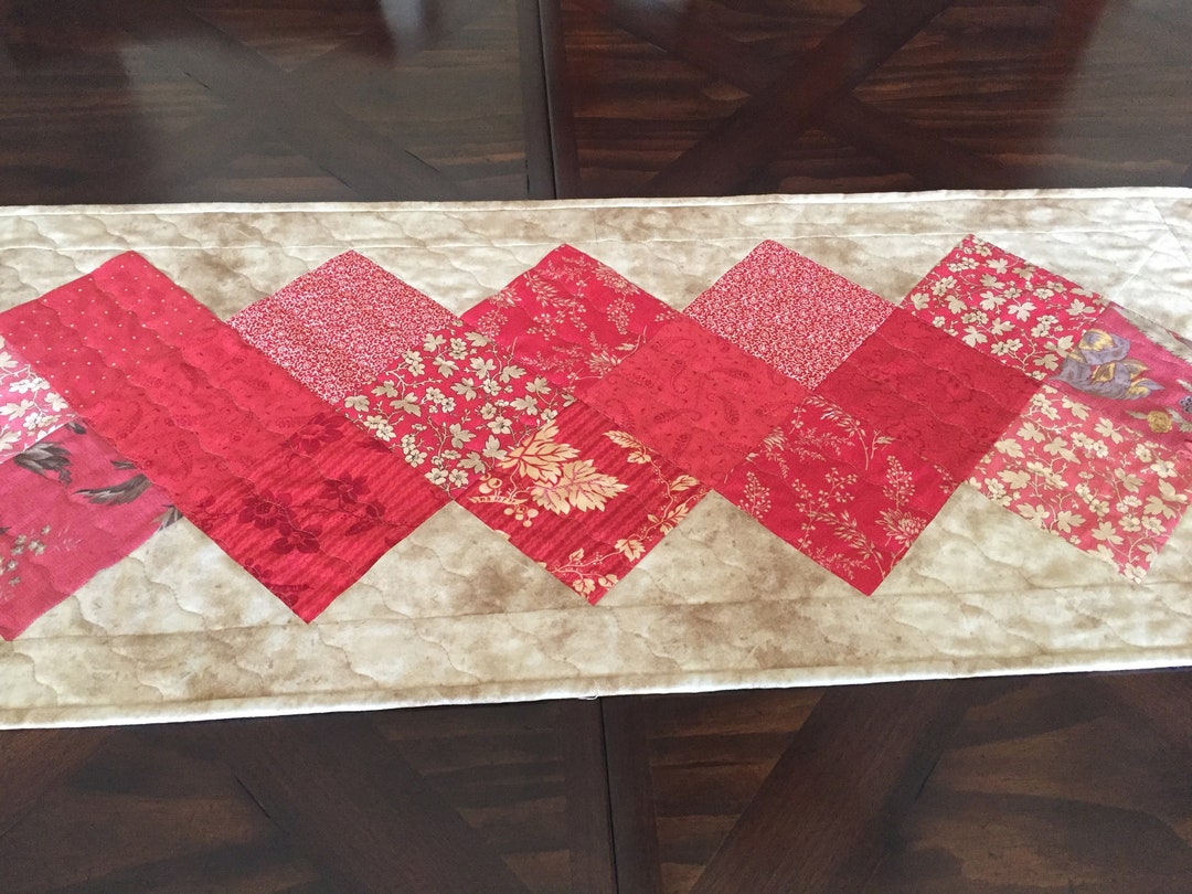 Red Patchwork Table Runner Handmade Quilted Table Runner: Red Floral Cotton Linens - Etsy